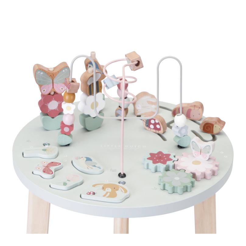 Interaktivní stůl Stolek s aktivitami dřevěný Květiny a motýli