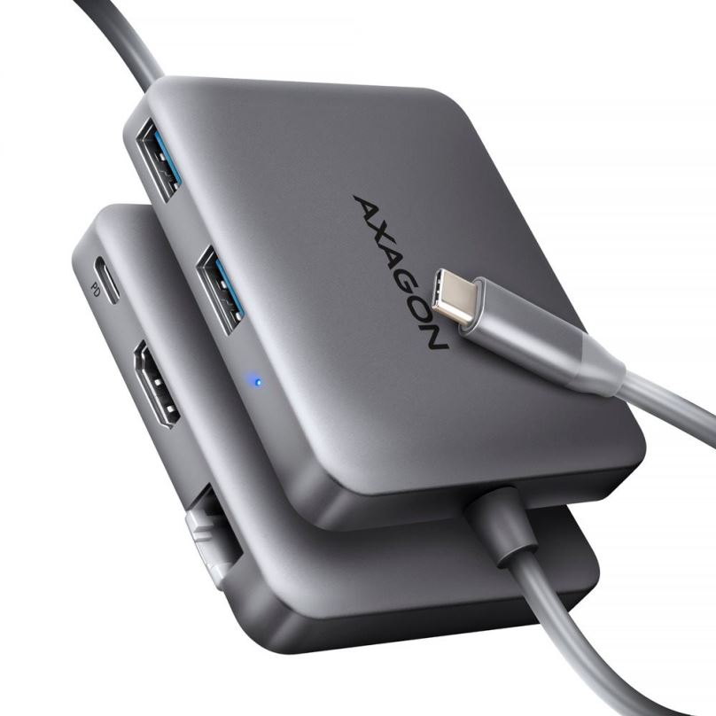 Replikátor portů AXAGON HMC-5HL 5-in-1 Hub, USB-C 5Gbps, 2x USB-A, HDMI 4k/60Hz, RJ-45, PD 100W, USB-C cable 20 cm