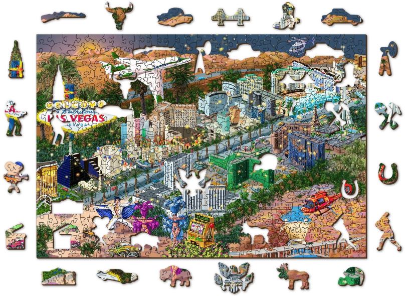 Puzzle Woden City Dřevěné puzzle Vítejte v Las Vegas 2v1, 505 dílků eko