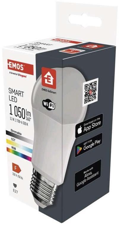 LED žárovka EMOS Chytrá LED žárovka GoSmart A60 E27 11 W (75 W) 1 050 lm RGB stmívatelná Wi-Fi