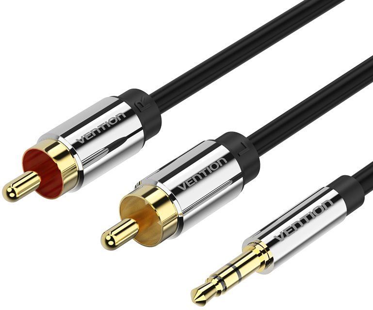 Audio kabel Vention 3.5mm Jack Male to 2x RCA Male Audio Cable 1m Black Metal Type