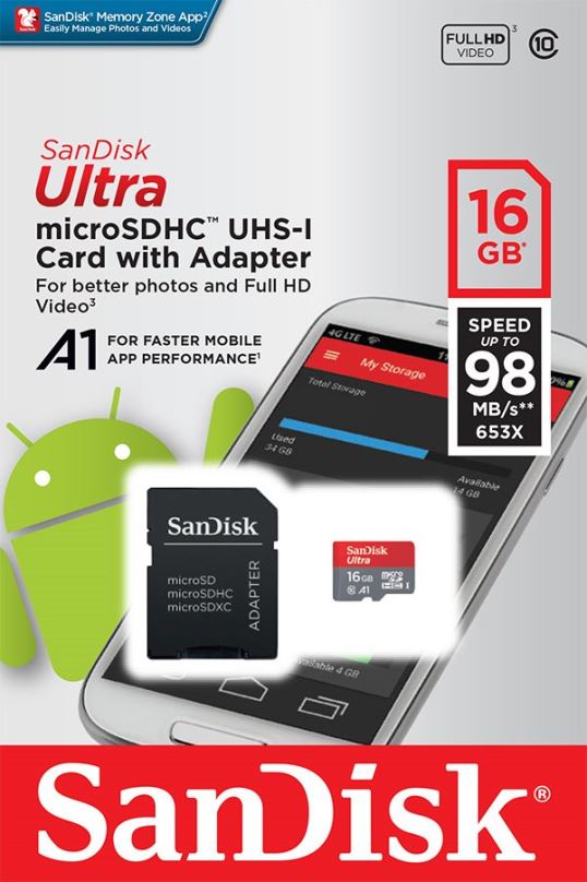 Paměťová karta SanDisk MicroSDHC 16GB Ultra + SD adaptér