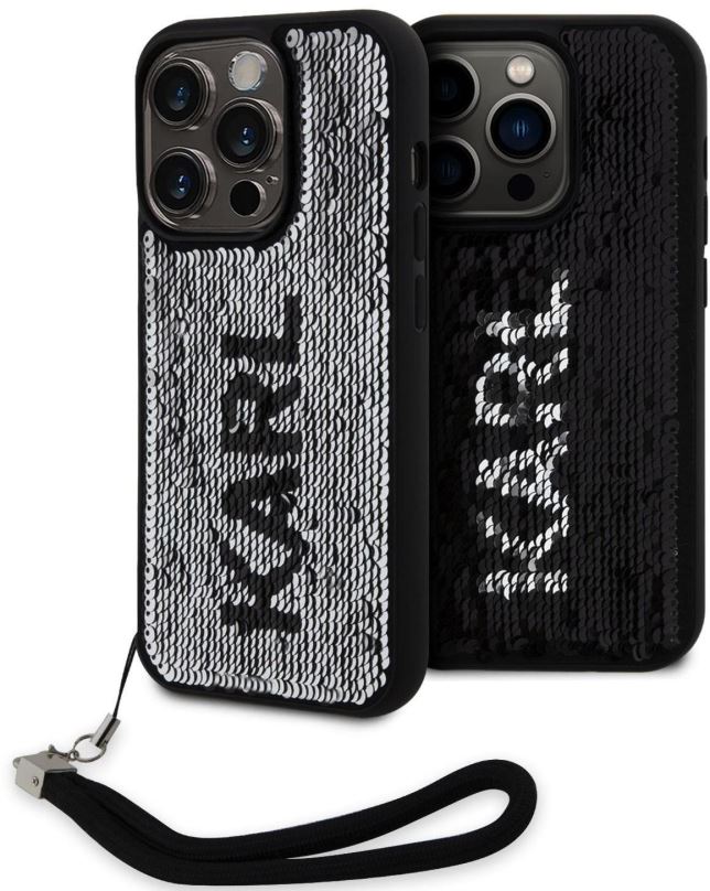 Kryt na mobil Karl Lagerfeld Sequins Reversible Zadní Kryt pro iPhone 15 Pro Black/Silver