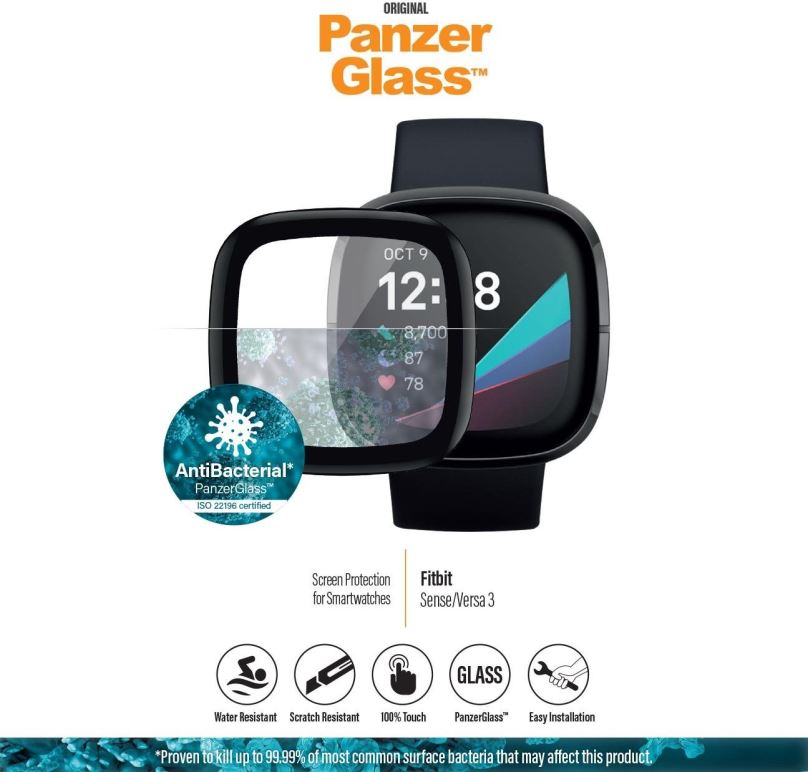 Ochranné sklo PanzerGlass SmartWatch Antibacterial pro Fitbit Sense/Versa 3