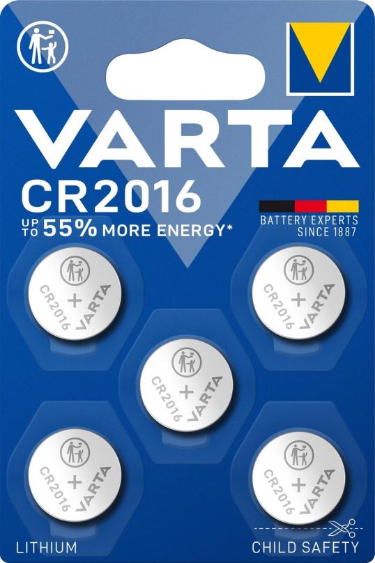 Knoflíková baterie VARTA speciální lithiová baterie CR2016 5ks