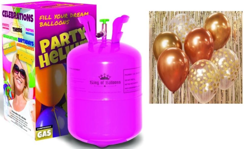 Balónky s héliem Helium na 20 balonků a sada latexových balónků - chromovaná růžovozlatá / rosegold 7 ks, 30 cm