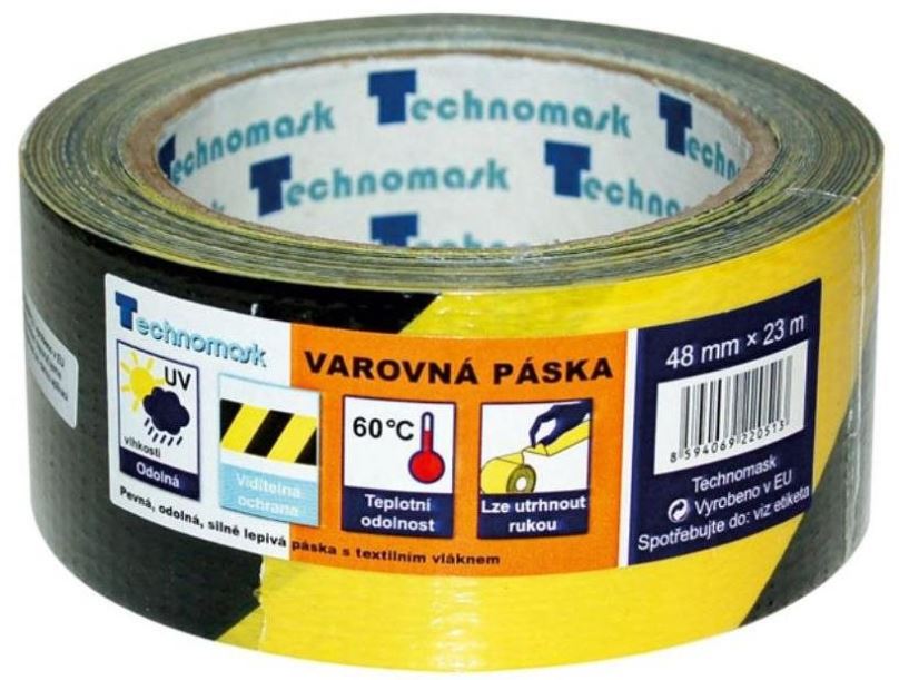 Lepicí páska Páska výstražná samolepící PVC, 48 mm x 22 m, černo-žlutá