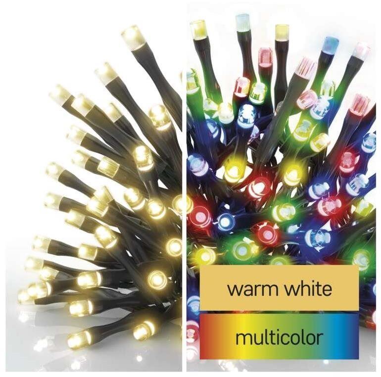 Světelný řetěz EMOS LED vánoční řetěz 2v1, 10 m, venkovní i vnitřní, teplá bílá/multicolor, programy