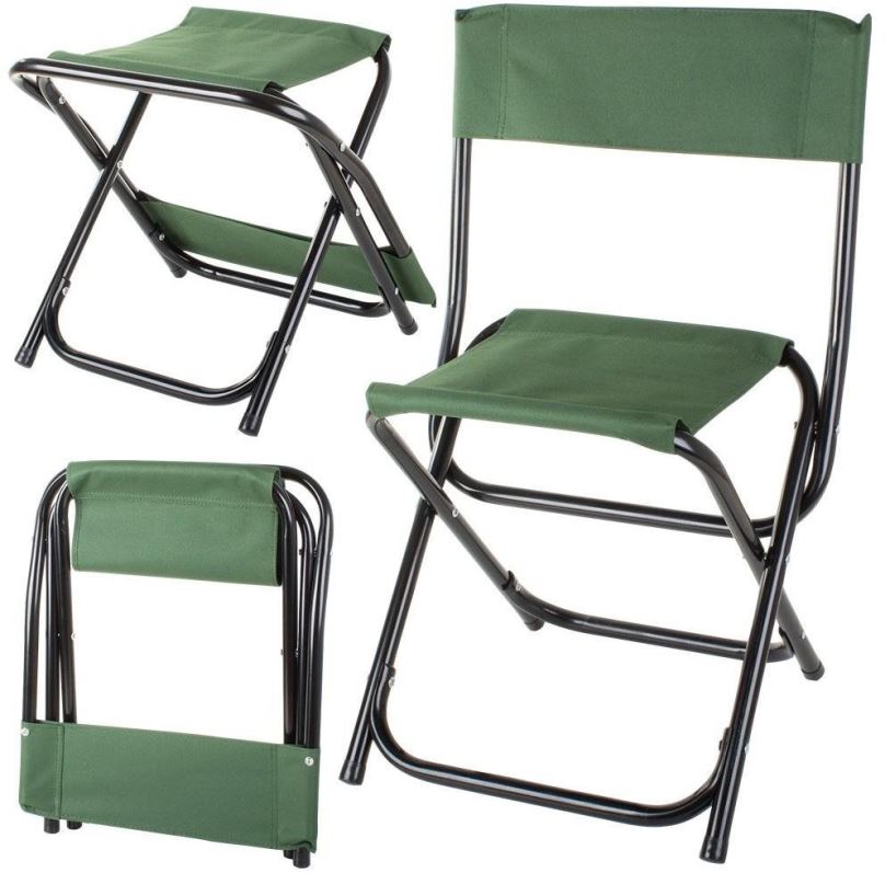 Kempingová židle Verk 01671 Kempingová skládací židlička 2 v 1 zelená