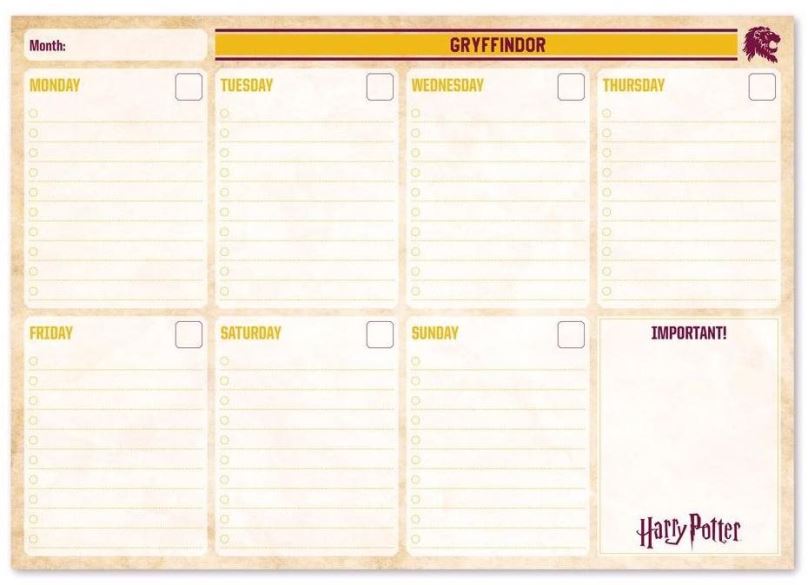 Diář Grupo Erik Harry Potter: Gryffindor, stolní týdenní plánovač A4