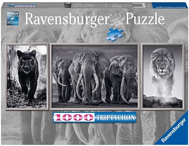 Puzzle Ravensburger 167296 Panter, slon a lev 1000 dílků Panorama