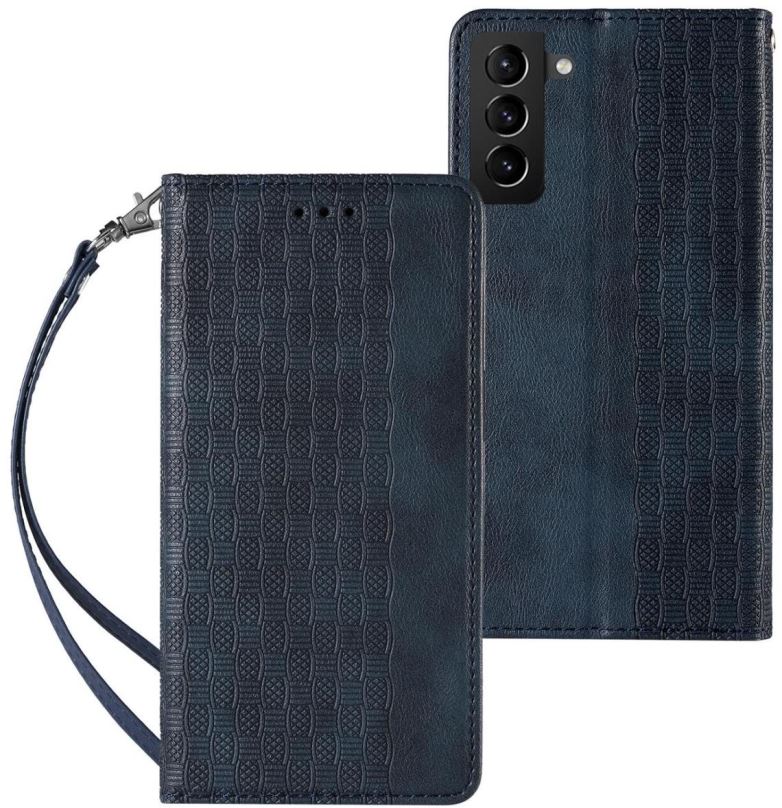 Pouzdro na mobil Magnet Strap knížkové kožené pouzdro na Samsung Galaxy S22, modré