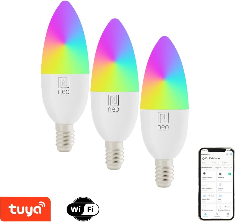 LED žárovka IMMAX NEO LITE SMART LED žárovka E14 6W barevná a bílá WiFi set 3ks