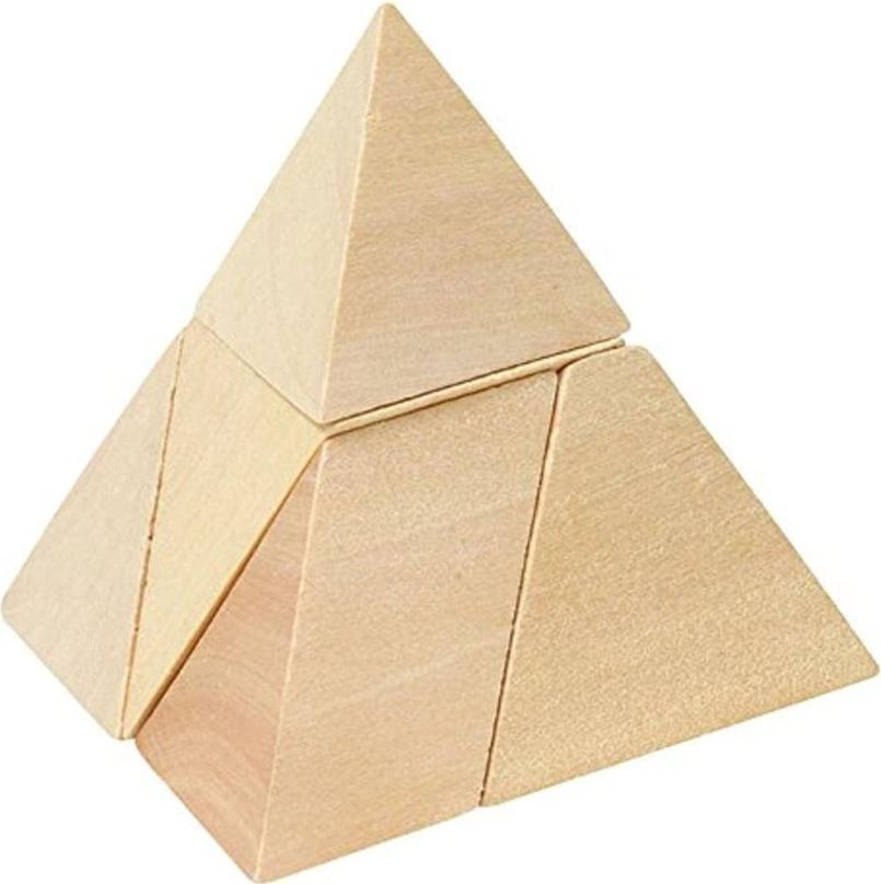 GOKI Dřevěný hlavolam 3D Trojboká pyramida v bavlněném pytlíku