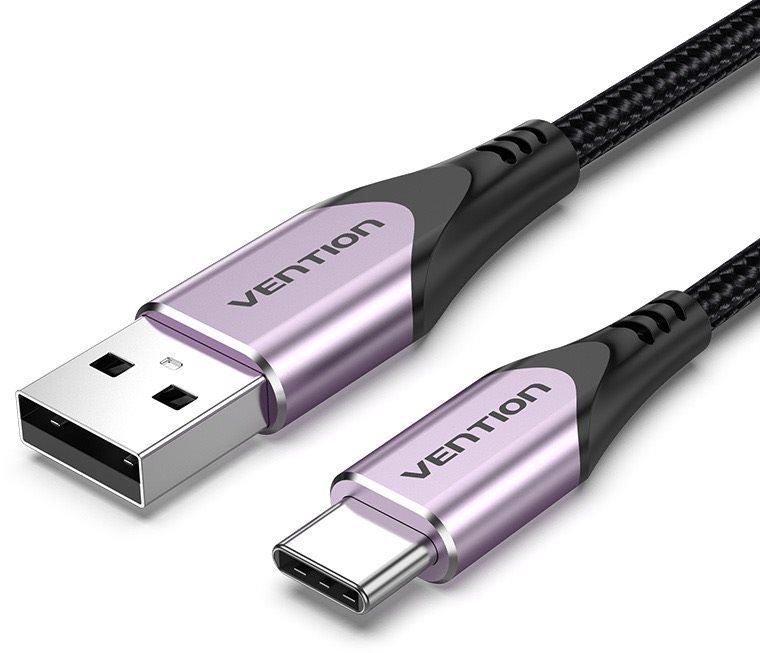 Datový kabel Vention Cotton Braided USB-C to USB 2.0 Cable Purple 1M Aluminum Alloy Type