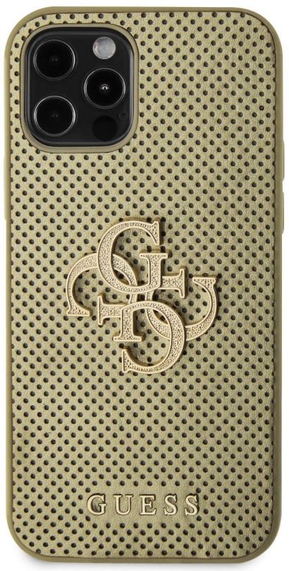 Kryt na mobil Guess PU Perforated 4G Glitter Metal Logo Zadní Kryt pro iPhone 12/12 Pro Gold