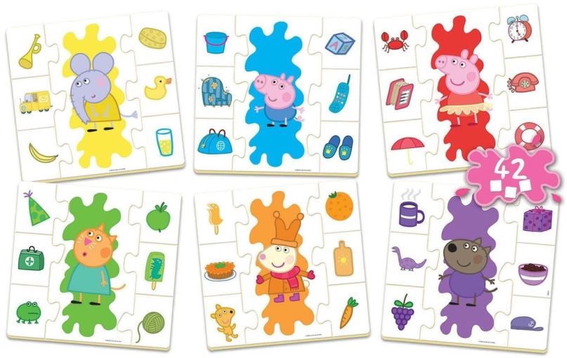 Puzzle Puzzle Prasátko Peppa: Učíme se barvy 6x7 dílků