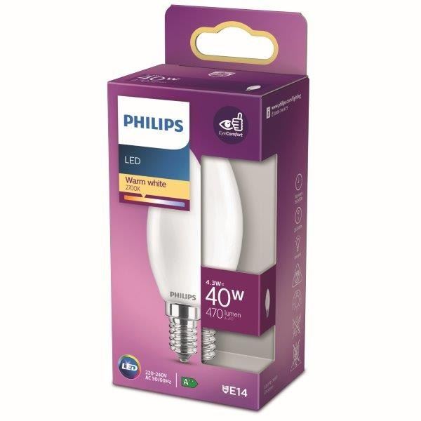 Philips 8718699763398 LED žárovka 1x4,3W | E14 | 470lm | 2700K - teplá bílá, matná bílá, EyeComfort