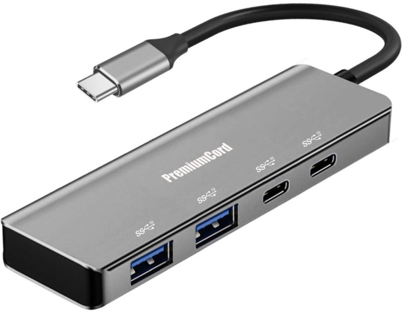 USB Hub PremiumCord 5G SuperSpeed Hub USB-C na 2x USB 3.2 C +2x USB 3.2 A, Aluminum