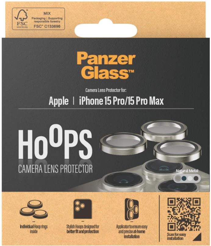 Ochranné sklo na objektiv PanzerGlass HoOps Apple iPhone 15 Pro/15 Pro Max - ochranné kroužky pro čočky fotoaparátu - přírodní