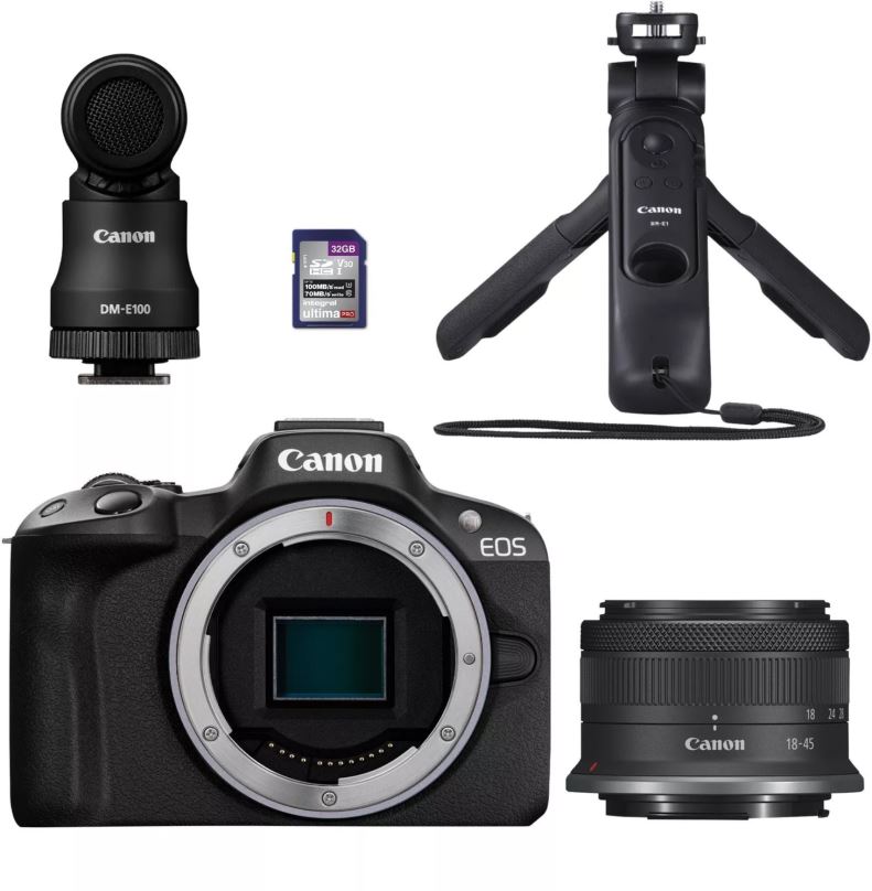 Digitální fotoaparát Canon EOS R50 černá + RF-S 18-45mm f/4.5-6.3 IS STM CREATOR KIT