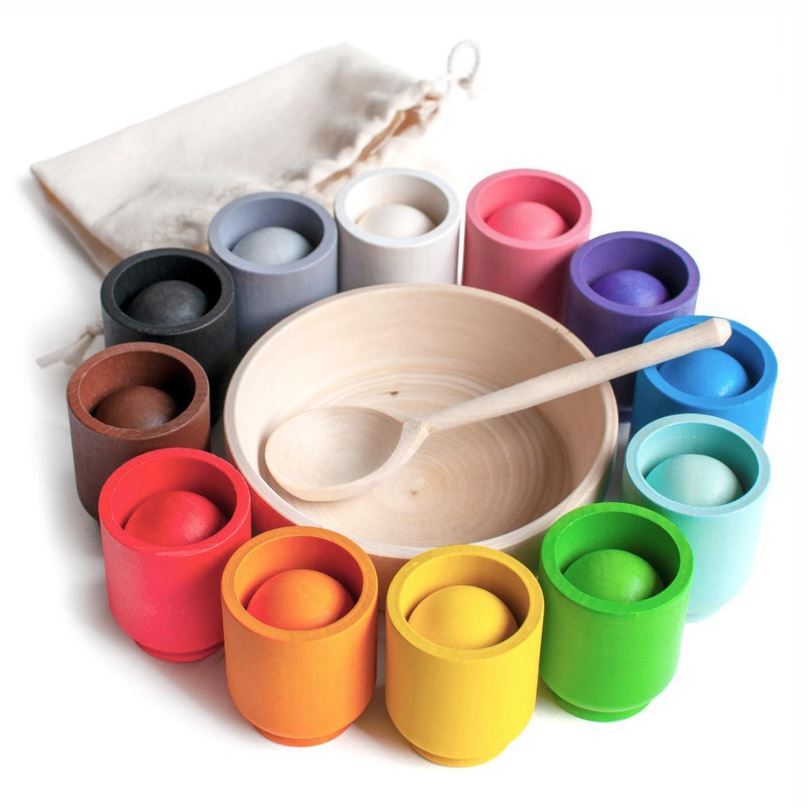 Vzdělávací sada Ulanik Montessori dřevěná hračka "Balls in cups"