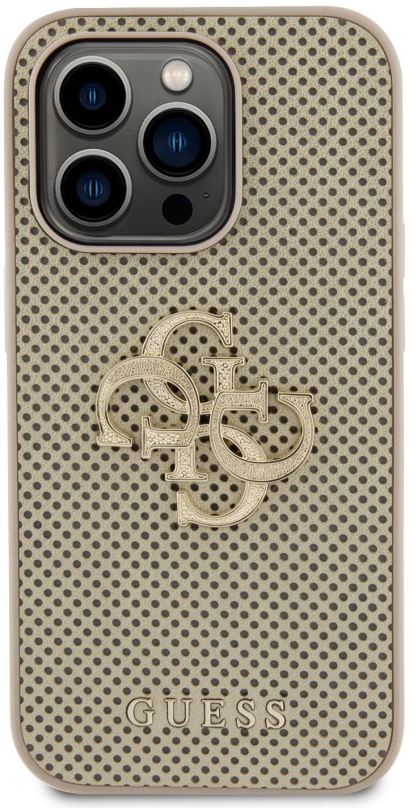 Kryt na mobil Guess PU Perforated 4G Glitter Metal Logo Zadní Kryt pro iPhone 14 Pro Gold