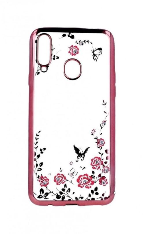 Kryt na mobil TopQ Samsung A20s silikon růžový s růžovými květy 55379