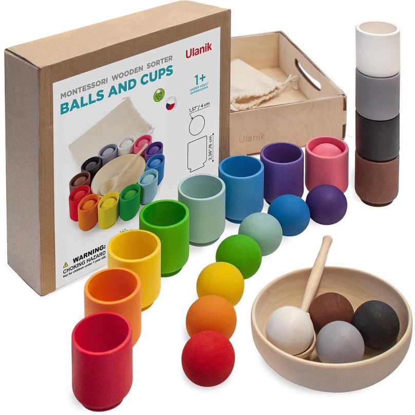 Vzdělávací sada Ulanik Montessori Balls and Cups pro nejmenší