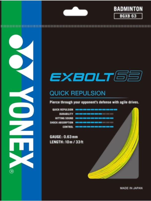 Badmintonový výplet Yonex Exbolt 63, 0,63mm, 10m, YELLOW