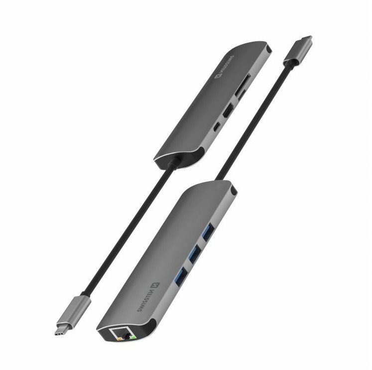 Replikátor portů Swissten USB-C HUB 8-IN-1 (USB-C PD, HDMI 4K, LAN RJ45, 3x USB 3.0, SD, MICRO SD) Aluminium