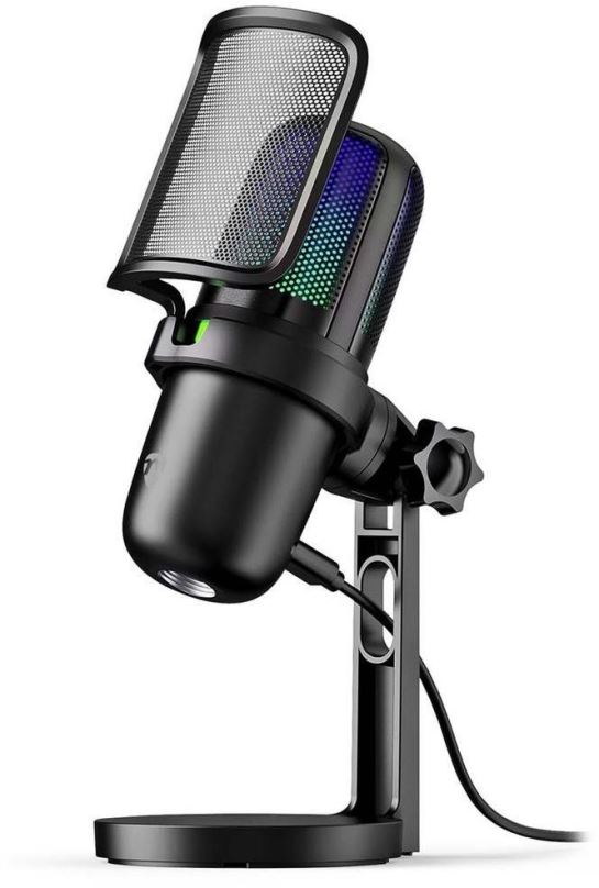Mikrofon Nedia Herní mikrofon GSMIC210BK, stolní, vypínač, RGB, POP filtr, USB-A, černý