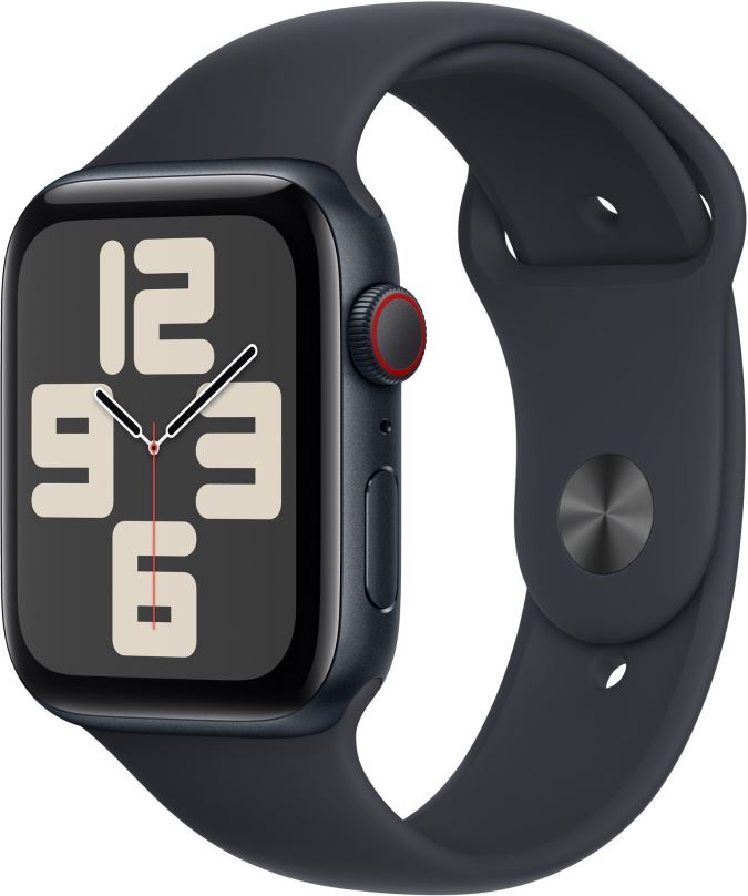 Chytré hodinky Apple Watch SE Cellular 44mm Temně inkoustový hliník s temně inkoustovým sportovním řemínkem - M/L