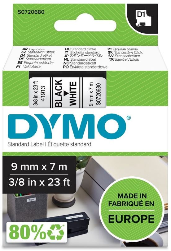 TZ páska Dymo D1, 40913, S0720680, bílá/černá, 9 mm