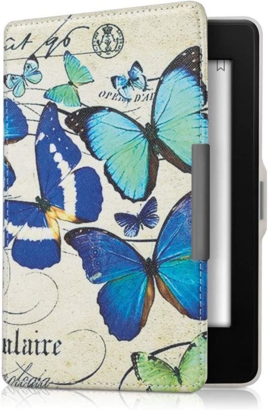 Pouzdro na čtečku knih KW Mobile - Vintage Butterflies - KW2313606 - Pouzdro pro Amazon Kindle Paperwhite 1/2/3 - modré, bé