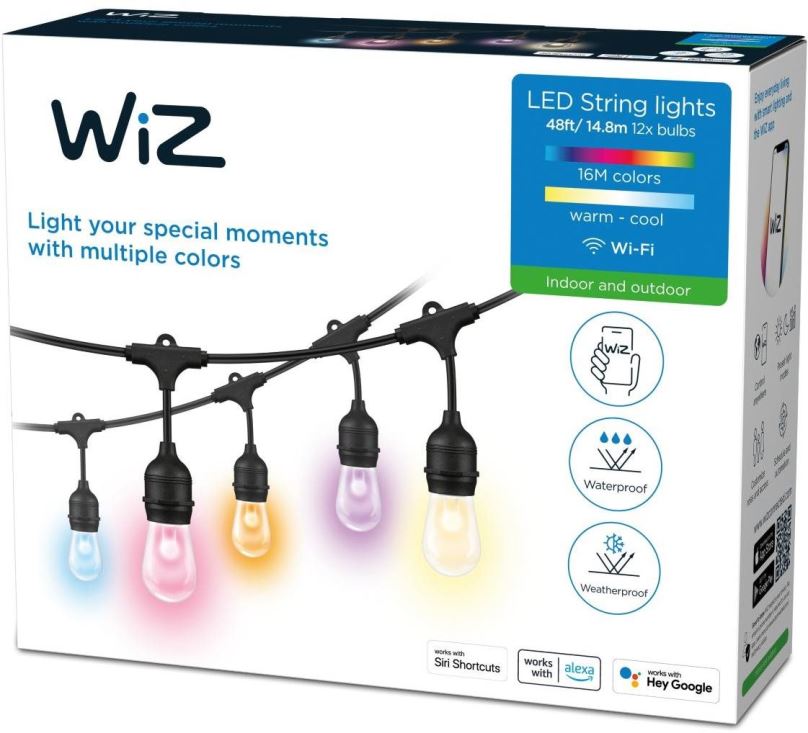 WiZ 8719514554450 světelný řetěz 12W | 2200-6500K | IP65 | RGB - černá