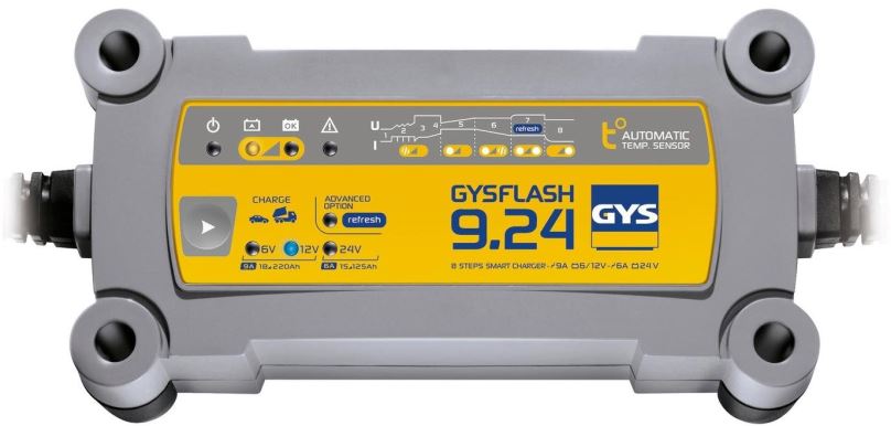 Nabíječka autobaterií GYS Gysflash 9.24, 6/12/24 V, 15-300 Ah, 6/12 V 9 A, 24 V 6 A