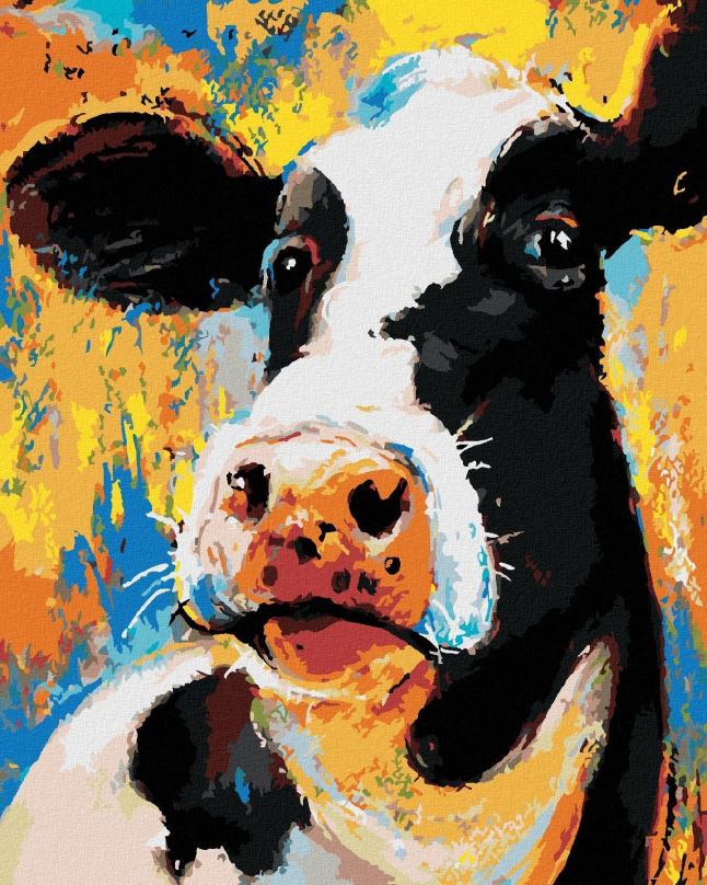 Malování podle čísel Barevná kráva, 40x50 cm, bez rámu a bez vypnutí plátna