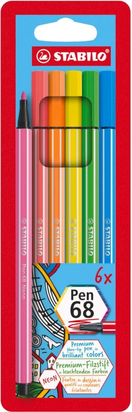 Fixy STABILO Pen 68 neon pouzdro 6 barev