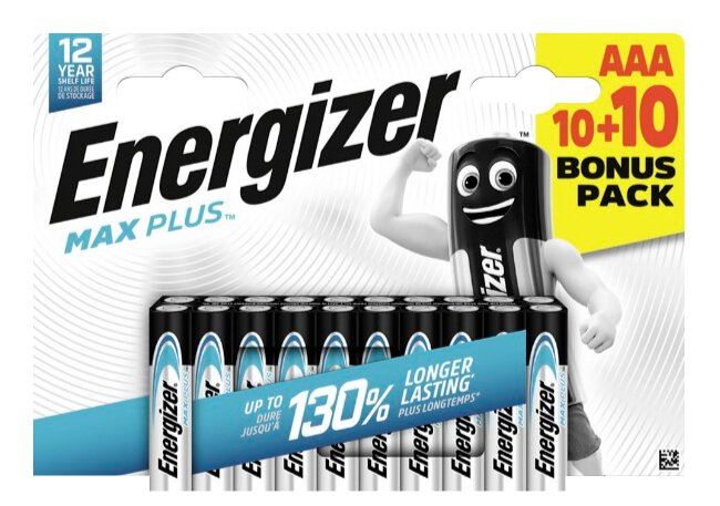 Jednorázová baterie Energizer Max Plus AAA/LR03 alkalicko-manganová, 20ks