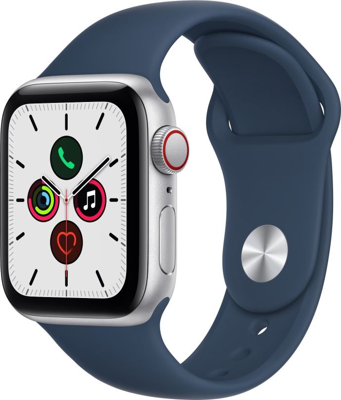 Chytré hodinky Apple Watch SE 44mm Cellular Stříbrný hliník s hlubokomořsky modrým sportovním řemínkem
