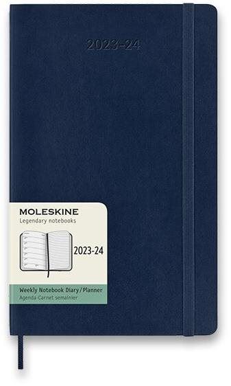Týdenní diář Moleskine 2023-2024 L, měkké desky, modrý