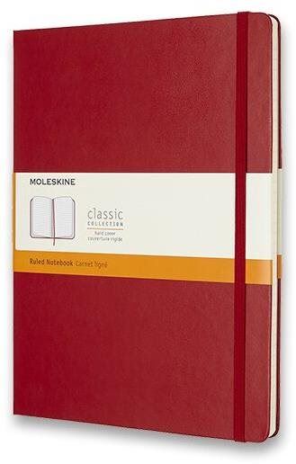 Zápisník Moleskine XL, tvrdé desky, linkovaný, červený