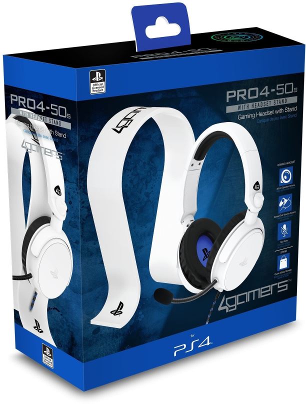 Herní sluchátka 4Gamers Gaming Bundle - Headset and Headset Stand - White - PS4