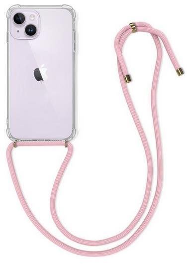 Kryt na mobil TopQ Kryt iPhone 14 Plus s růžovou šňůrkou průhledný 82589