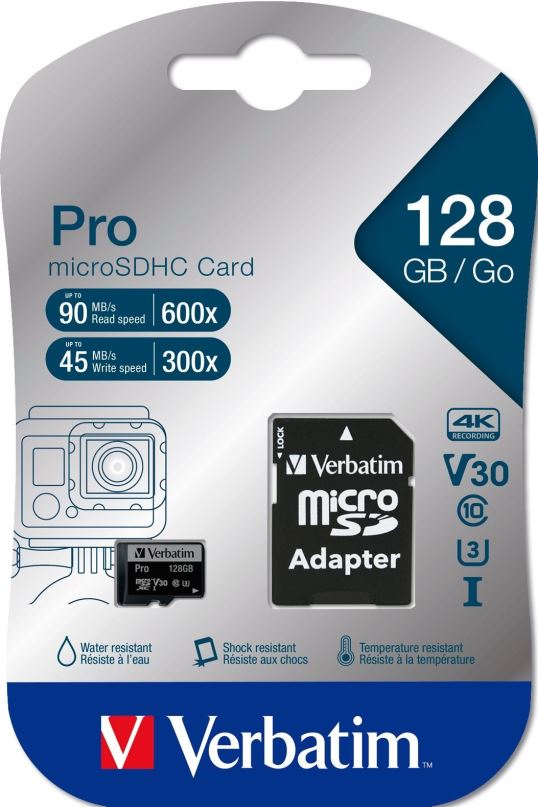 Paměťová karta Verbatim MicroSDXC 128GB Pro + SD adaptér