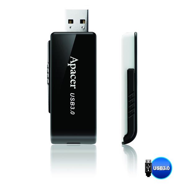 Apacer USB flash disk, USB 3.0, 32GB, AH350, černý, AP32GAH350B-1, USB A, s výsuvným konektorem