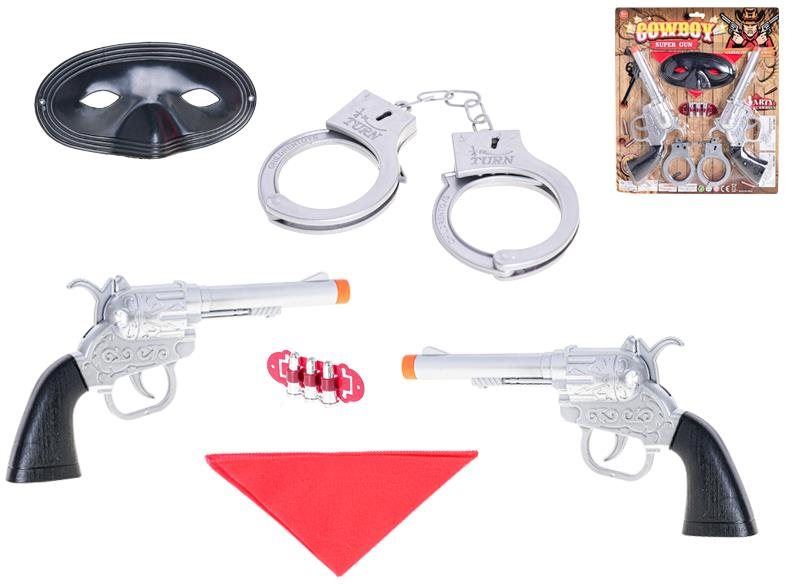 Dětská pistole Pistole kovbojské 2 ks, s pouty a maskou na kartě