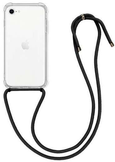 Kryt na mobil TopQ Kryt iPhone SE 2022 s černou šňůrkou průhledný 74630