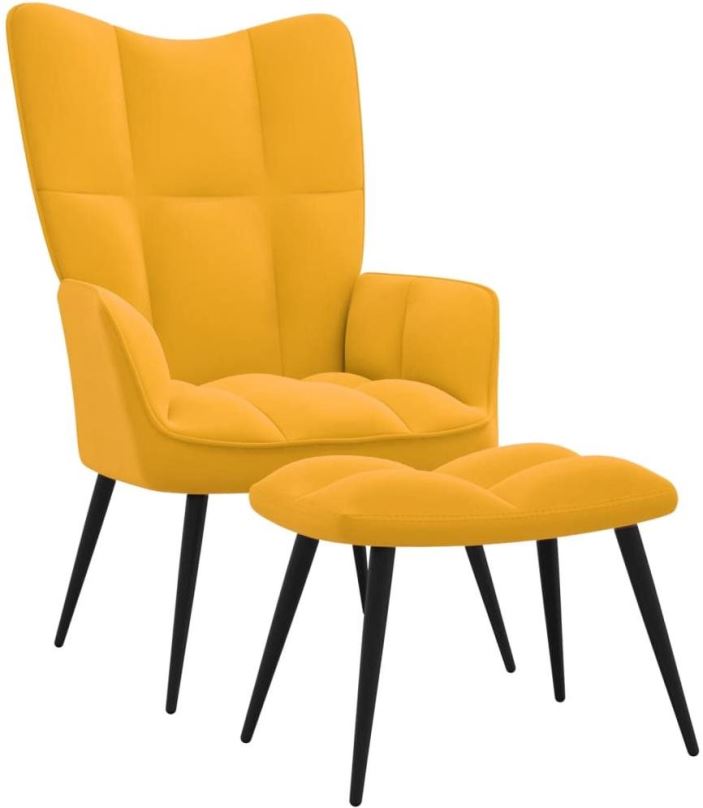 Křeslo Relaxační křeslo se stoličkou hořčicově žluté samet, 328091